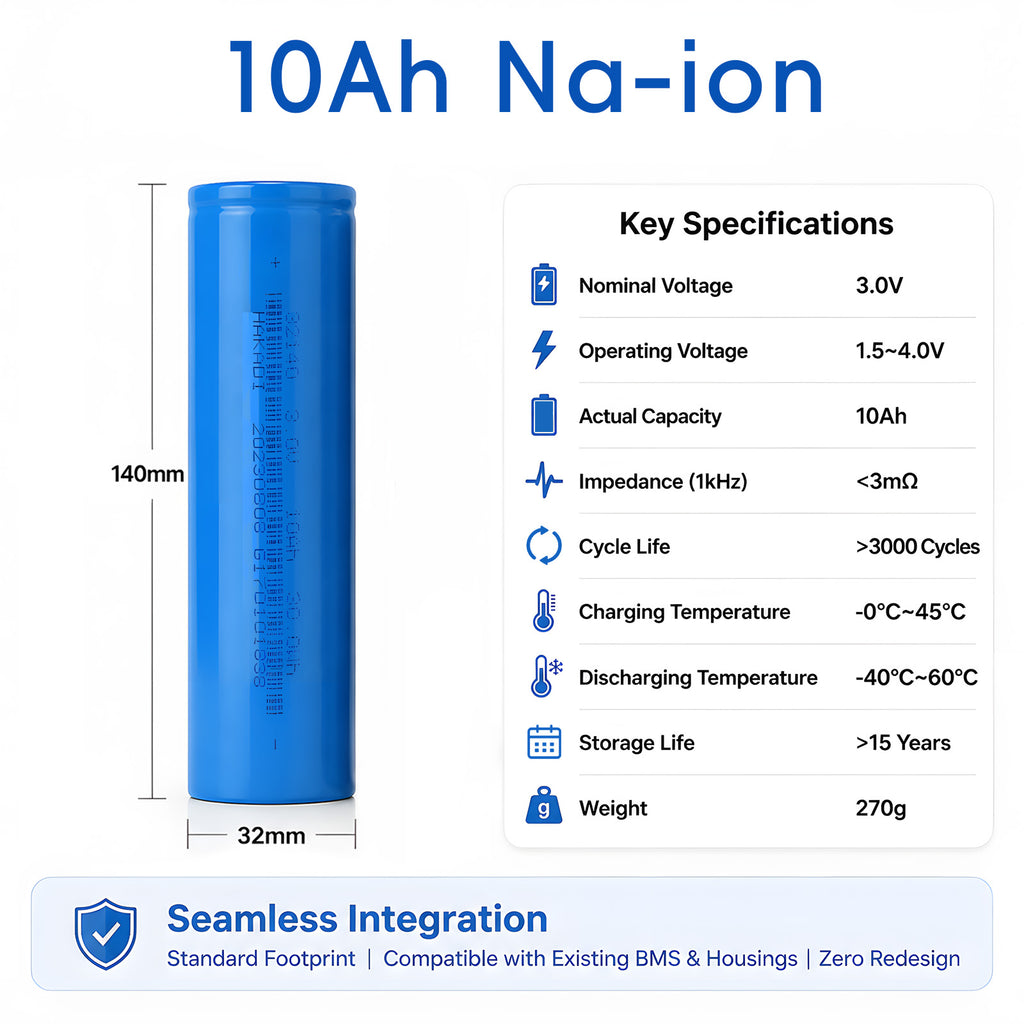 Industrial Sodium Ion Battery 10Ah 3V 32140 For AGV Robotics Logistic Automation Direct Li Ion Alternative Reliable Cell