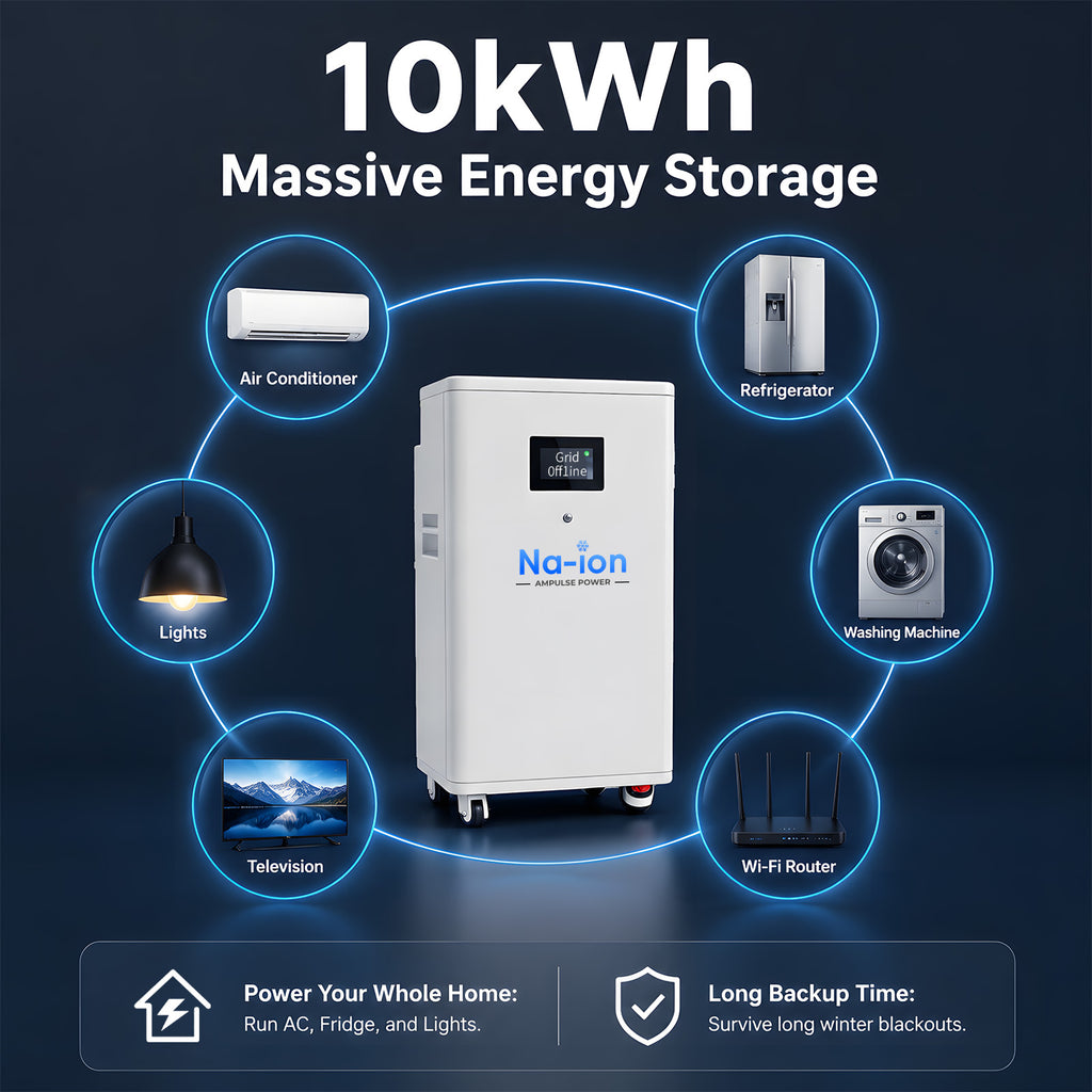 Ampulse Power 48V 10kWh Sodium Ion Battery Energy Storage ESS For Home Backup Cold Climate Resistant Safe Na-ion Storage Pack