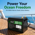 12V 200Ah Marine-Grade Lithium Battery by Ampulse Power, designed for ocean freedom on yachts and boats.
