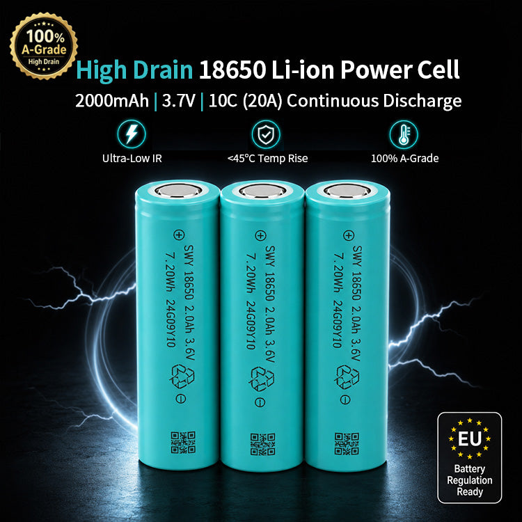 18650 Li-ion Power Cell2000mAh|3.7V|10C (20A)