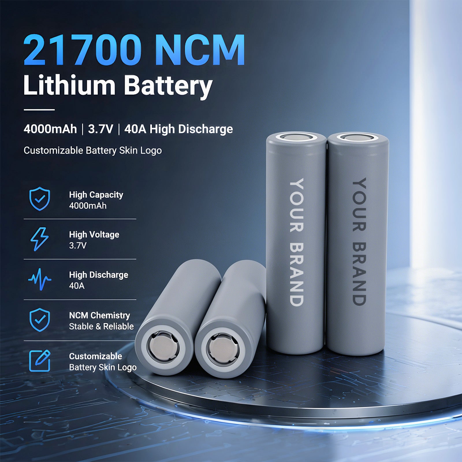 High-Rate Tianyi 21700 4000mAh 10C Li-ion Battery Cell | Custom Logo OEM for Power Tools（100piece/box）