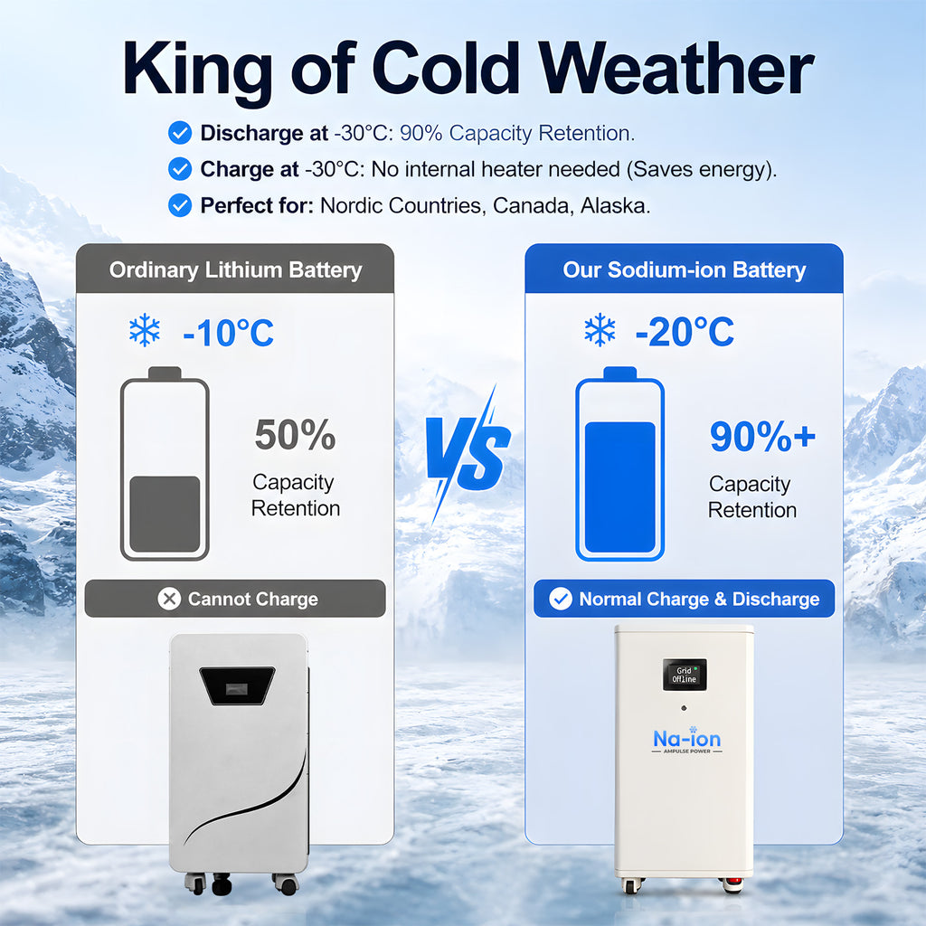 Ampulse Power 48V 10kWh Sodium Ion Battery Energy Storage ESS For Home Backup Cold Climate Resistant Safe Na-ion Storage Pack
