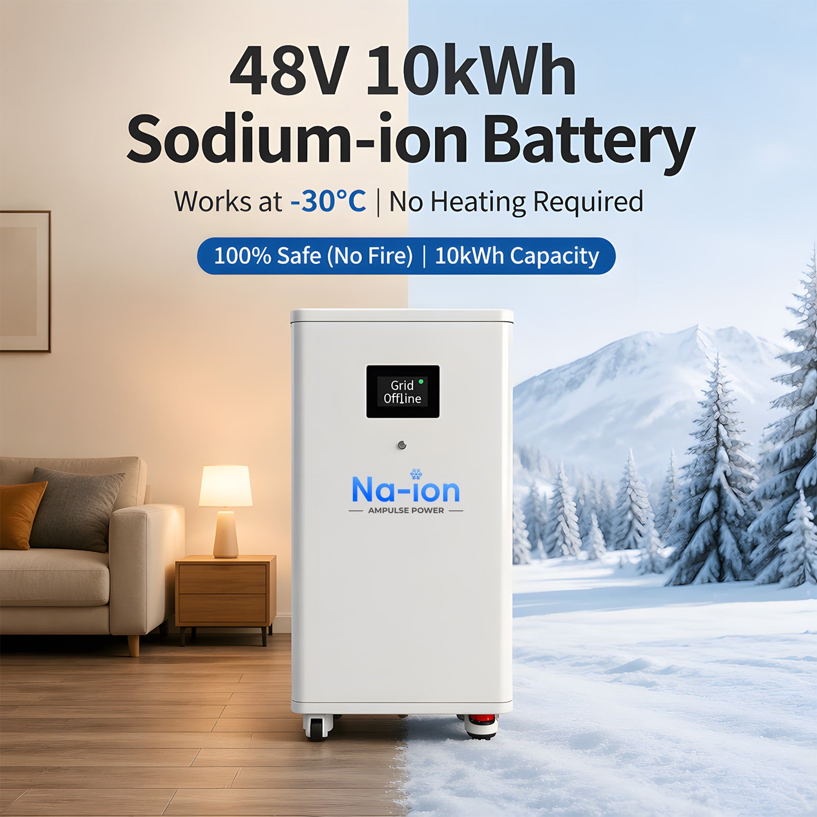 Ampulse Power 48V 10kWh Sodium Ion Battery Energy Storage ESS For Home Backup Cold Climate Resistant Safe Na-ion Storage Pack