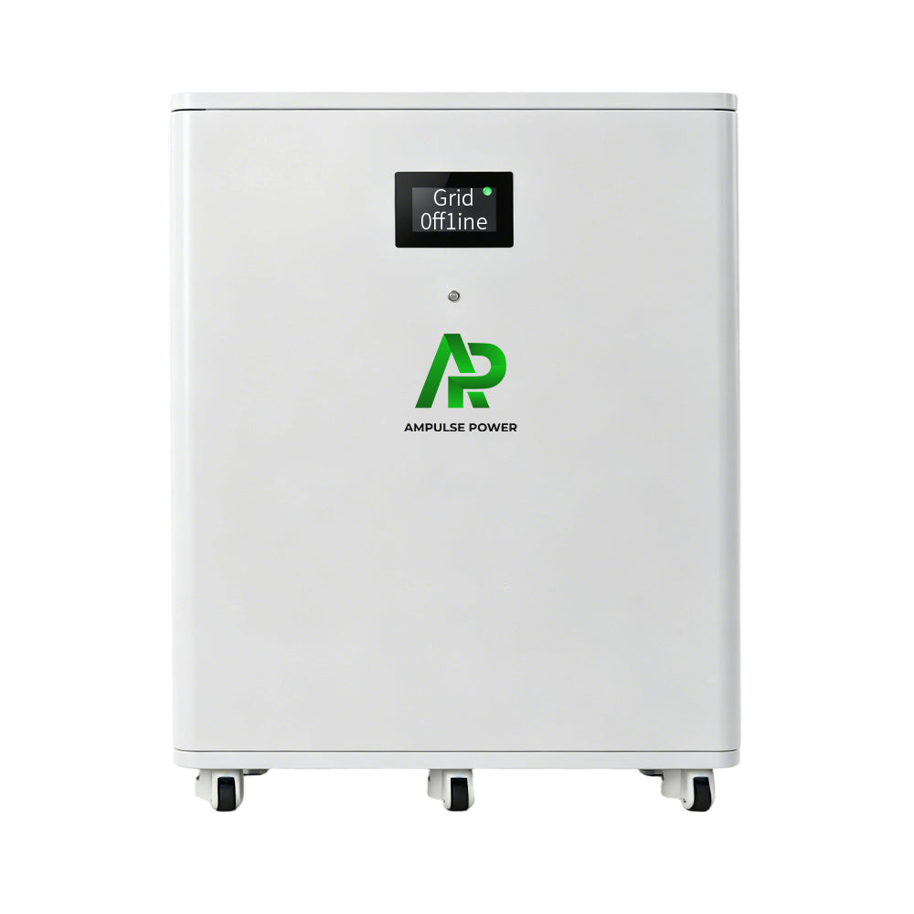 Front view of Ampulse Power 32kWh home solar energy storage battery system.