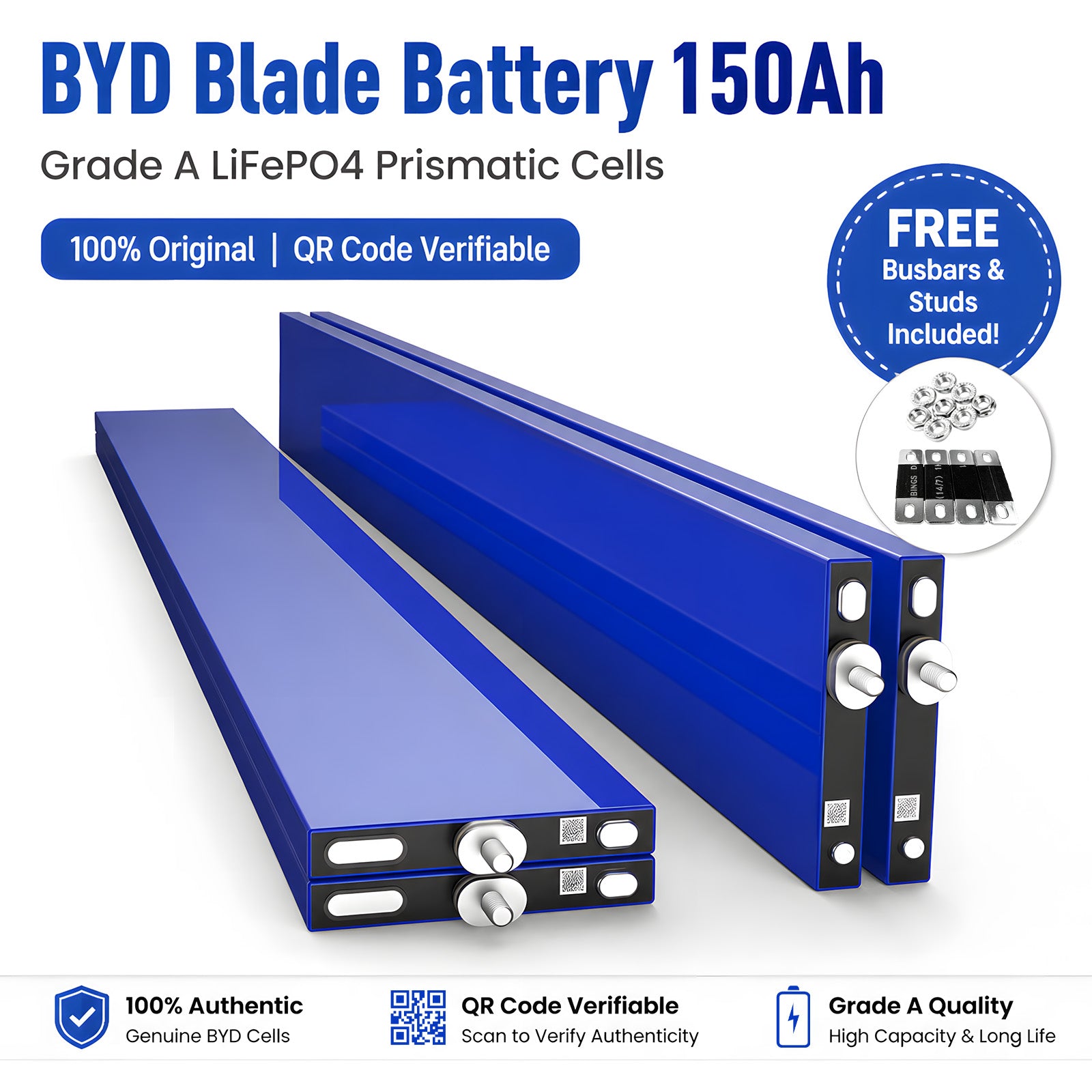 BYD 150Ah Blade Battery 3.2V LFP Cell for Solar & EV Home ESS（6 pieces/box）