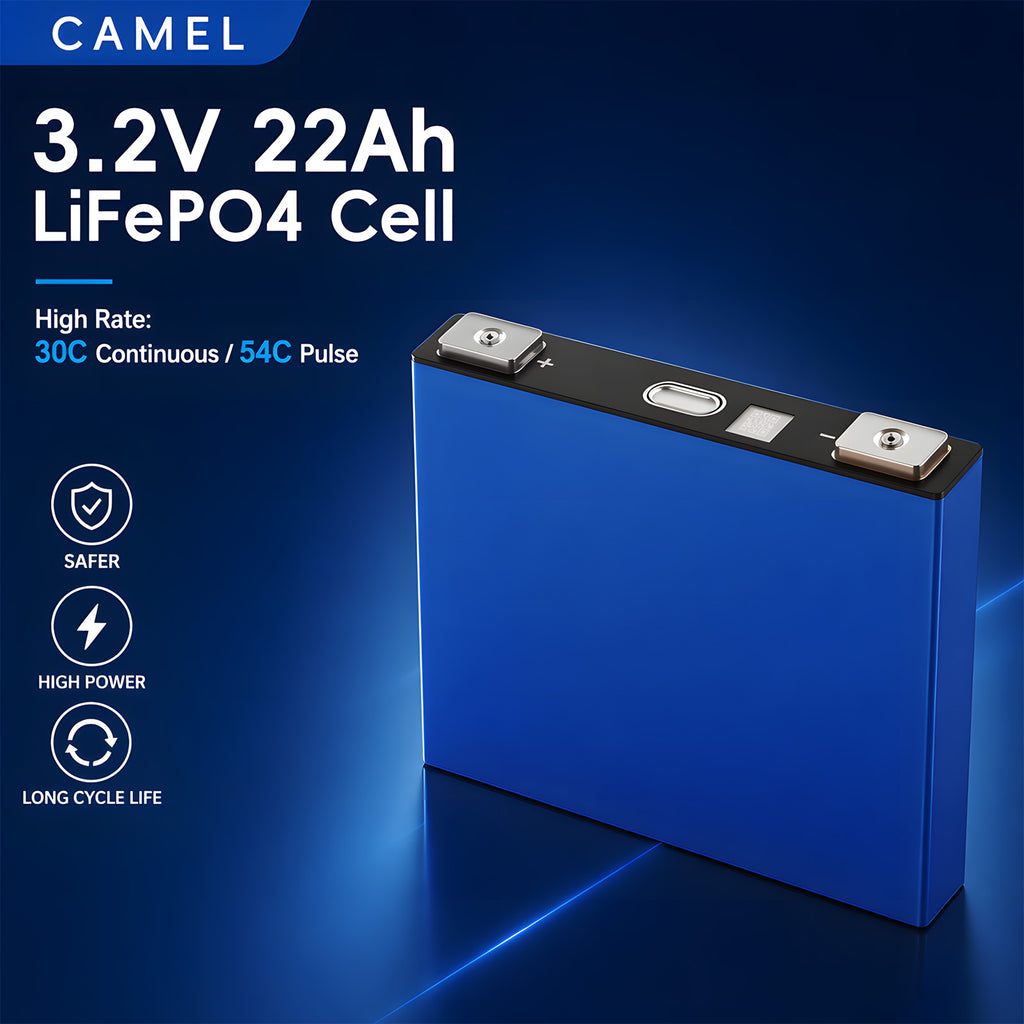 Camel 3.2V 22Ah LiFePO4 Cell 30C High Rate Discharge 10000 Cycles