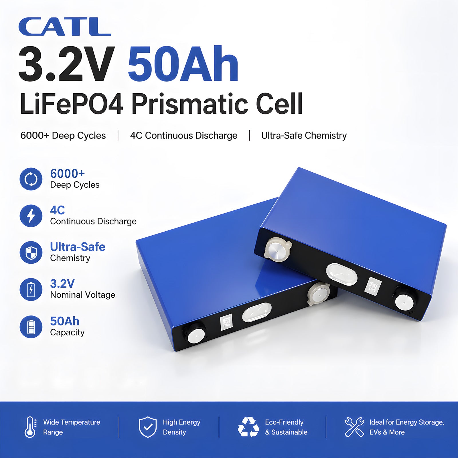 CATL 3.2V 50Ah LiFePO4 Prismatic Battery Cell for E-bike & Solar