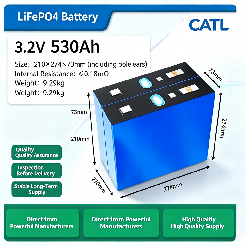 Authentic CATL 530Ah LiFePO4 Battery Cell 3.2V LFP Prismatic for Industrial Solar Storage and Home Energy Systems (