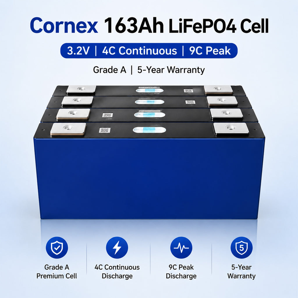 Premium 3.2V CORNEX 163Ah LiFePO4 Grade A Prismatic Cells - Long Life Solar Storage Battery（8 pieces/box）