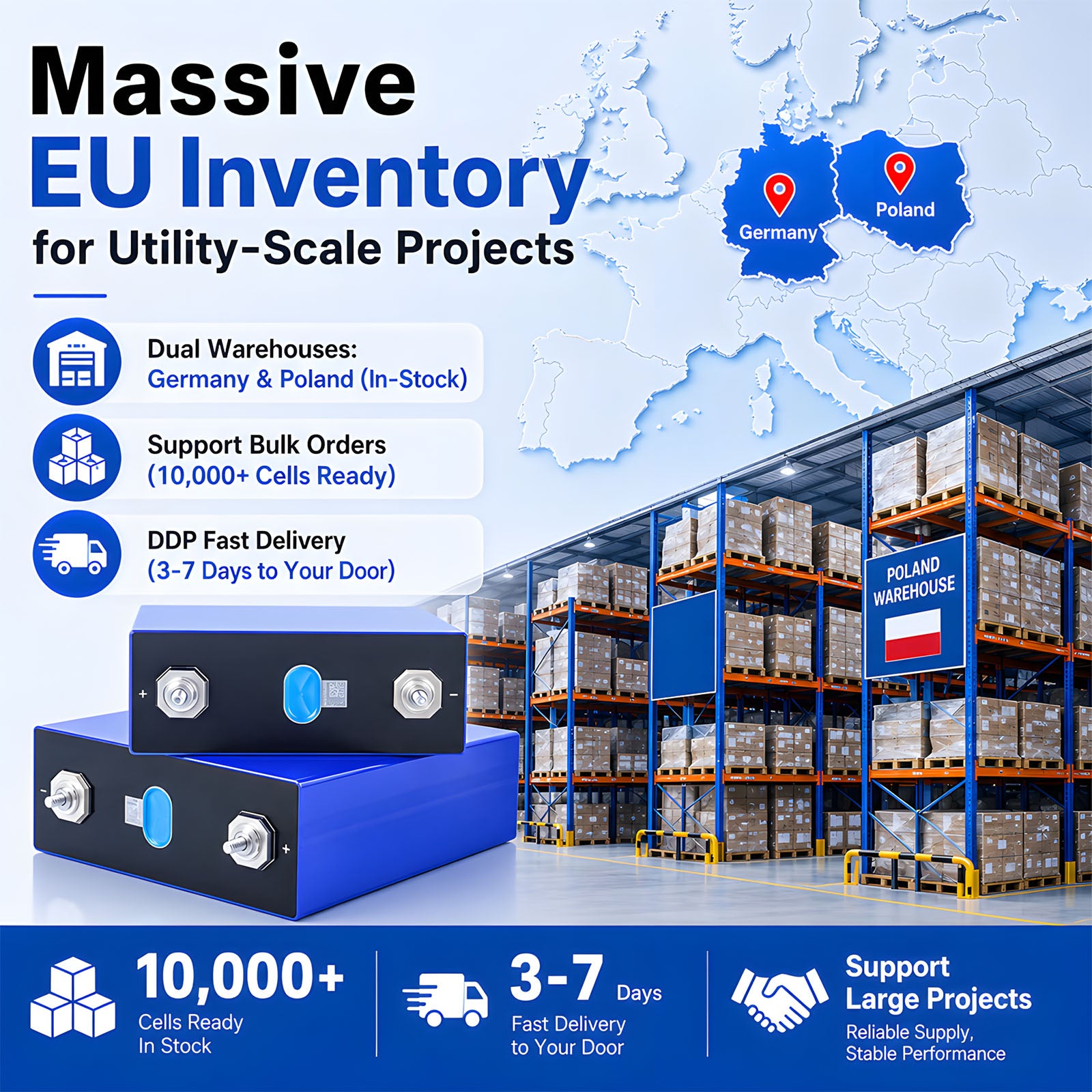 DDP EU Stock MB31 314Ah LiFePO4 Cells 3.2V Prismatic Battery 8000 Plus Cycles For Residential Solar System