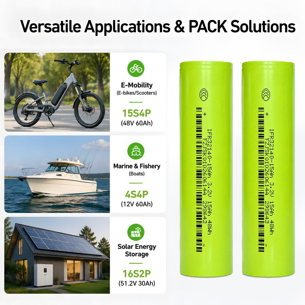 Premium JSK 15Ah 3C Solid State LiFePO4 Battery 32140 Cell 3.2V Cylindrical Lithium Iron Phosphate for Solar ESS RV Marine（40 pieces/box）