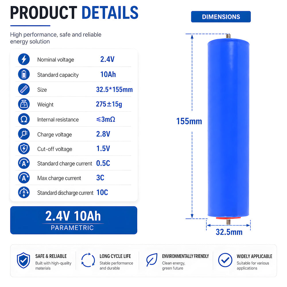 LTO 10A battery Cell 25,000 Cycles 1 0C  Discharge -40-60℃