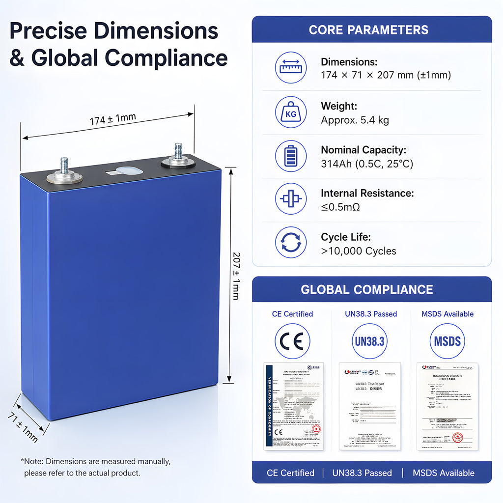 DDP EU Stock MB31 314Ah LiFePO4 Cells 3.2V Prismatic Battery 8000 Plus Cycles For Residential Solar System