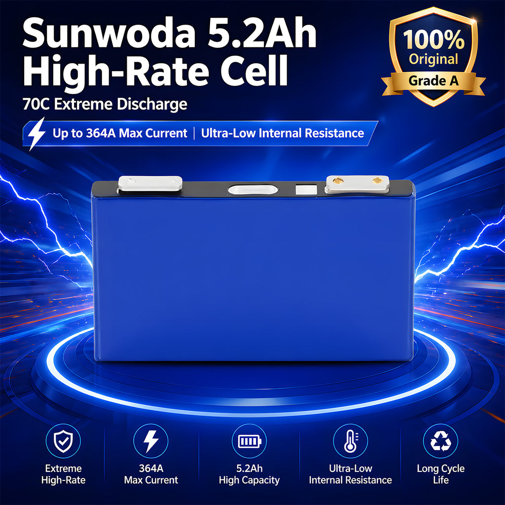 Sunwoda 70C High Rate 3.7V 5.2Ah 364A LiFePO4 Prismatic Cell for Racing & Starter