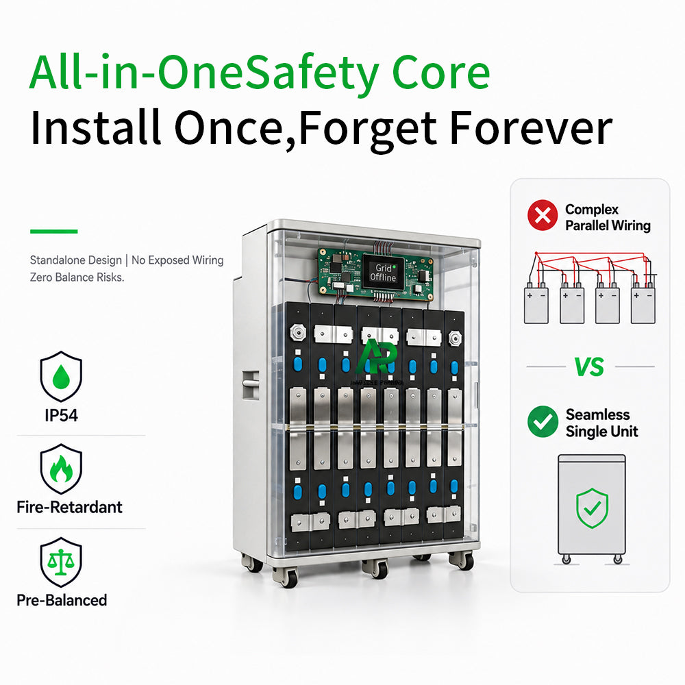 Ampulse IP54-rated all-in-one safety core for secure home lithium battery storage.