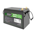 Ampulse Power 12V 170Ah LiFePO4 battery with a black case and green label showing 4000+ cycles, featuring gold terminals and a side handle for easy installation in RVs and home energy storage systems.