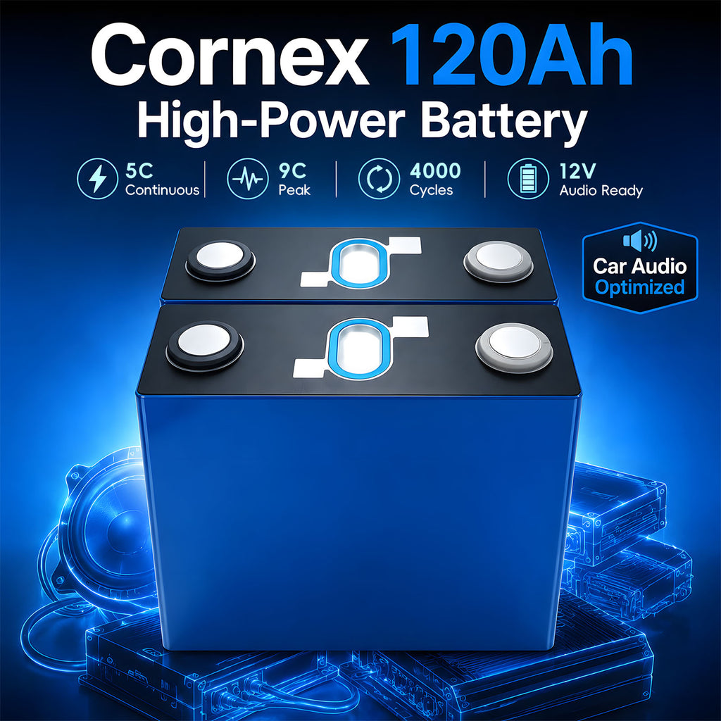 Cornex 120Ah 3.2V High Power LiFePO4 Battery Cell 5C Continuous 9C Peak For Car Audio Bass Amplifier System Grade A