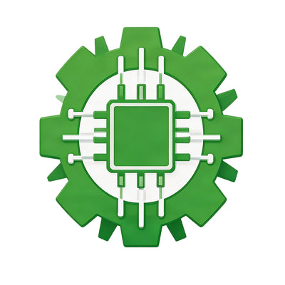 Gear and chip icon showcasing Ampulse Power's full-chain R&D capabilities in residential and industrial energy storage.