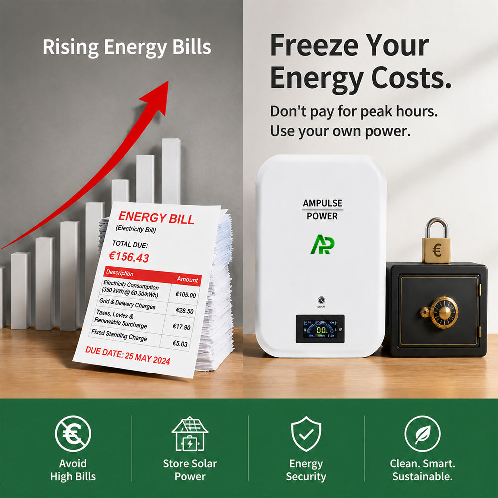 Ampulse Power solar battery storage system helping homeowners reduce electricity bills and avoid peak hour energy costs.