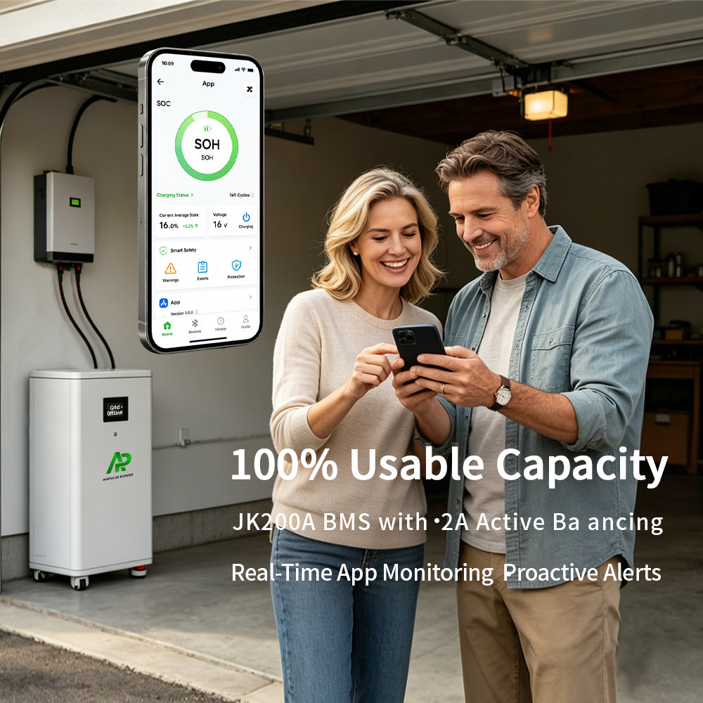Real-time smart app monitoring for home battery storage systems.